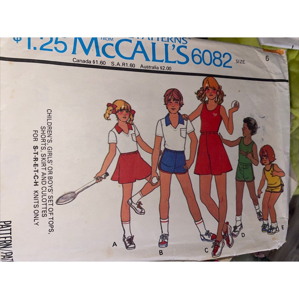McCalls 6082 Sewing Pattern Kids Tops Shorts Skirt Culottes Size 6 Cut Vintage